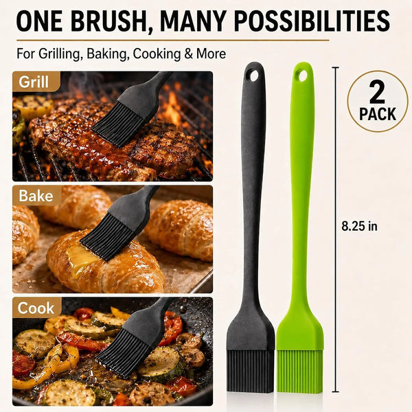 Silicone Basting Pastry Brush for Baking Bbq Spread Oil Butter | 2 Pack Cooking Kitchen Brushes, Heat Resistant BPA Free, Dishwasher Safe4
