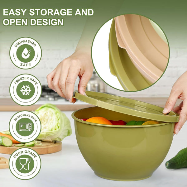 Plastic Mixing Bowls with Lids Set for Kitchen, 5 Set Nesting Bowls for Mixing, Baking, Prepping, Cooking and Serving Food, Mixing Bowls Dishwasher, Microwave Safe3