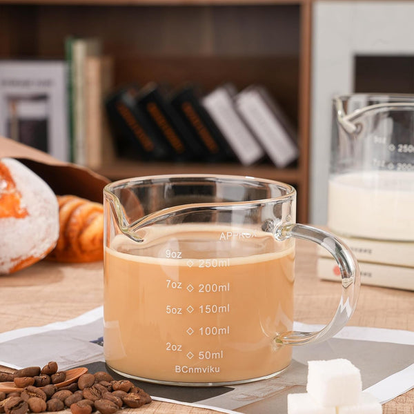 Espresso Cup Measuring Cup Triple Pitcher Milk Cup 250ML/8.5OZ Espresso Cups with Handle Shot Glass with V-Shaped Mouth Clear Accessories Milk Frothing Pitcher (1)6