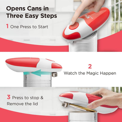Auto Electric Can Opener, Red | Automatic, Hands Free, Smooth Edge, Food-Safe, Battery Operated2