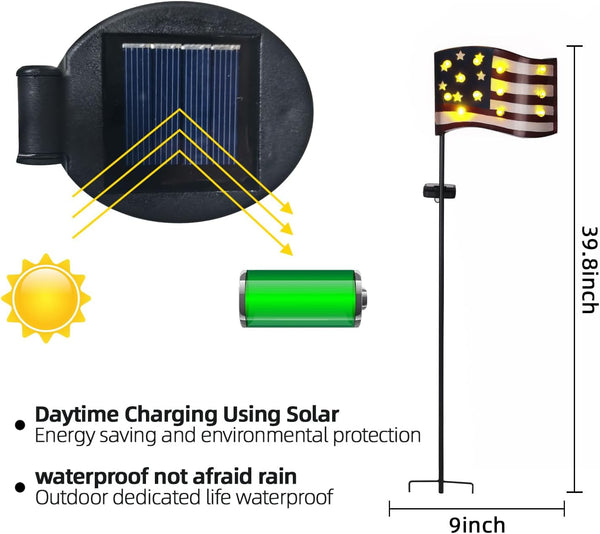 Garden Lights Solar Powered American Flag for Fourth of July Decorations3