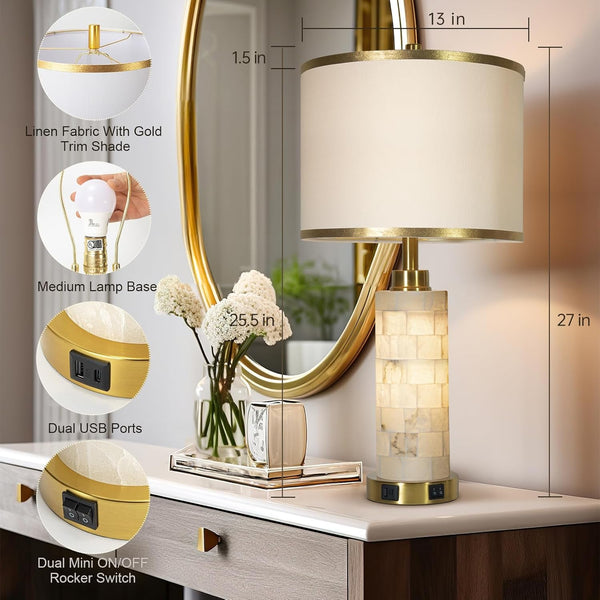 27" Alabaster Table Lamps Set of 2 for Living Room Bedroom3