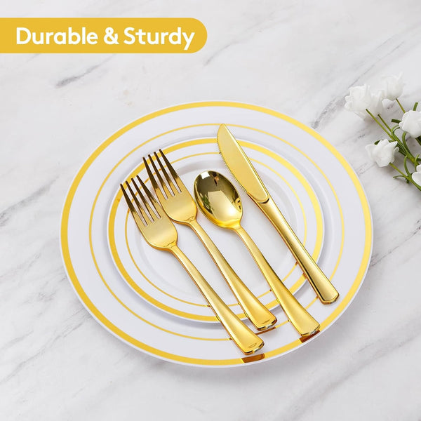 600 Pieces Gold Disposable Plastic Plates for 100 Guests5
