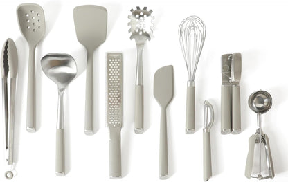Calphalon Edge 11-Piece Silicone and Stainless Steel Kitchen Tool Set, Kitchen Utensil Set, Heat Resistant Nonstick Safe Kitchen Gadgets with Non-Slip Handle, Durable Kitchen Gadgets (Taupe)1