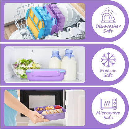 Bento Lunch Box for Kids Girls Boys, Toddler Kids Lunch Boxes for School, Lunch Containers for Adults with 4 Compartments, Sauce Container, Utensils, Food Picks and Muffin Cups, Purple6