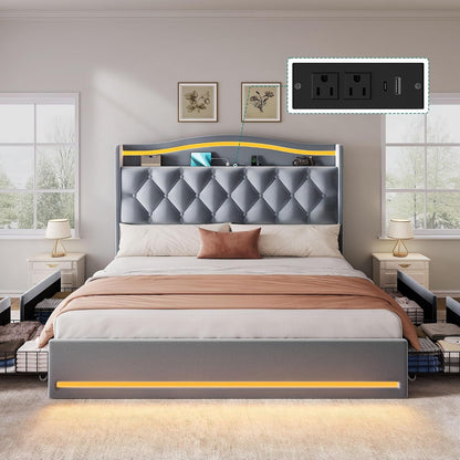 Queen Size Bed Frame with 4 Storage Drawers and RGB LED Lights7