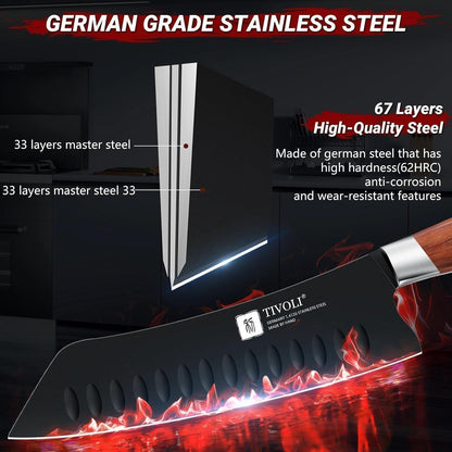 Santoku Knife, 7 Inch Professional Chef Knife with Wood Handle4