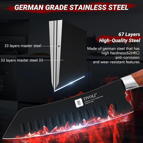 Santoku Knife, 7 Inch Professional Chef Knife with Wood Handle4