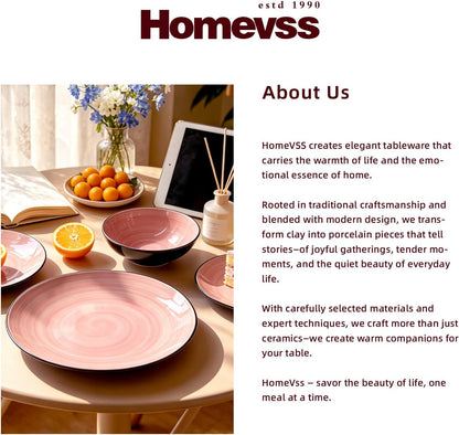 Stoneware Dinnerware Set, Sonoma 12 Piece Service for 4, Black & Speckled Pink Spinwash Plates and Bowls, Microwave & Dishwasher Safe, Pink8