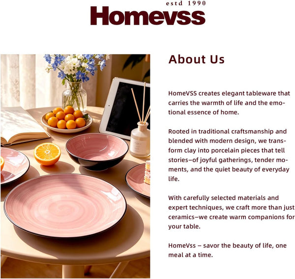 Stoneware Dinnerware Set, Sonoma 12 Piece Service for 4, Black & Speckled Pink Spinwash Plates and Bowls, Microwave & Dishwasher Safe, Pink8