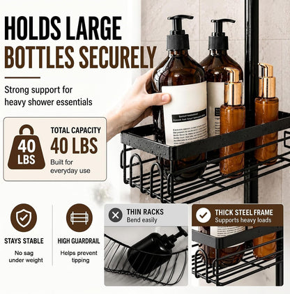 6-Tier Corner Shower Caddy Tension Pole, Rustproof Shelves, Black7