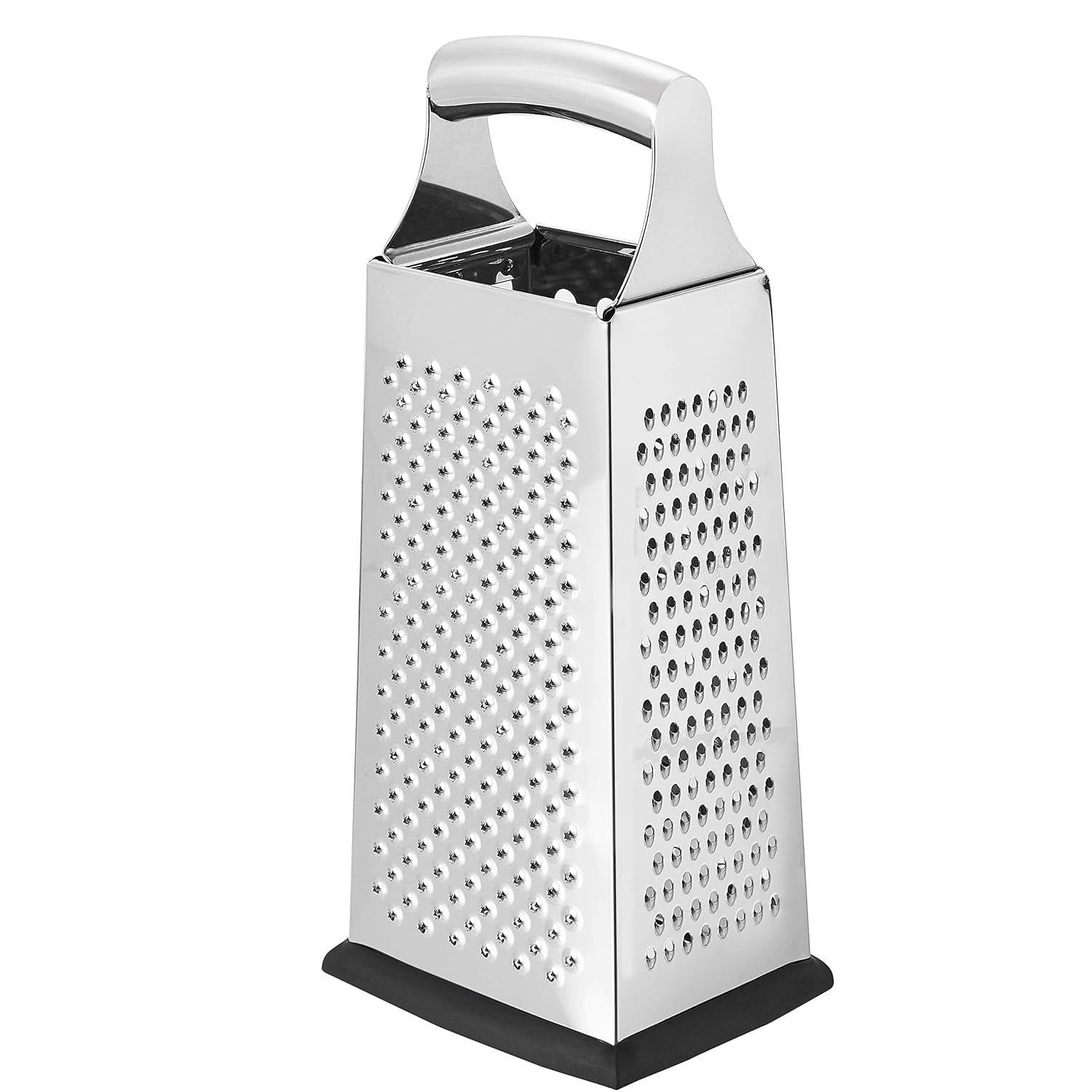 rectangular-4-sided-box-cheese-grater-and-shredder-stainless-steel-handheld-for-vegetables-zester-non-slip-base-dishwasher-safe-9-inch-black