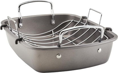 Total Bakeware Nonstick Roaster, Roasting Pan with Rack, 17-Inch X 13-Inch, Gray16