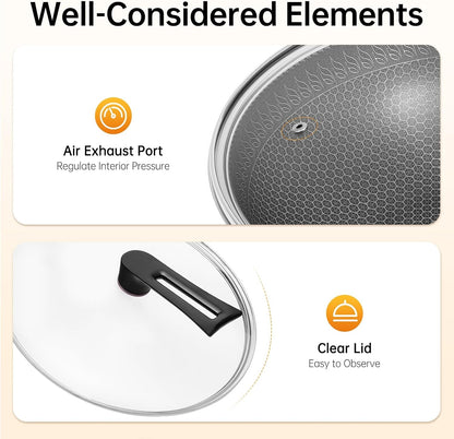 13.4 Inch Stainless Steel Stir-Fry Wok, Cooking Frying Pan, Non Stick Honeycomb Skillet with Stay Cool Handle- Suitable for Induction, Ceramic, Electric, and Gas Cooktops6