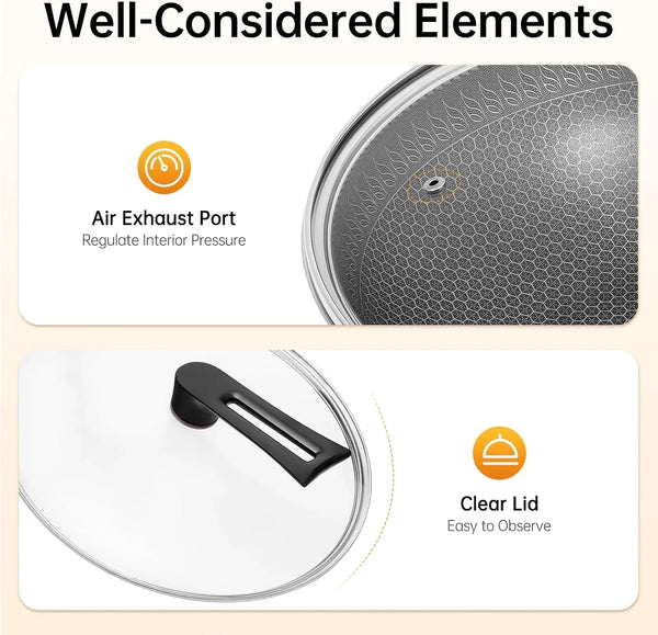 13.4 Inch Stainless Steel Stir-Fry Wok, Cooking Frying Pan, Non Stick Honeycomb Skillet with Stay Cool Handle- Suitable for Induction, Ceramic, Electric, and Gas Cooktops6