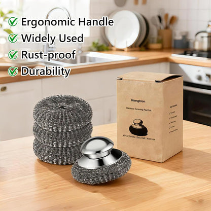 Steel Wool Scrubber, 4-Pack Stainless Steel Scrubber Pads with Handle - the Ultimate Scouring Solution for Rust, Stubborn Messes on Cookware, Grill, Oven & Kitchen Sinks7