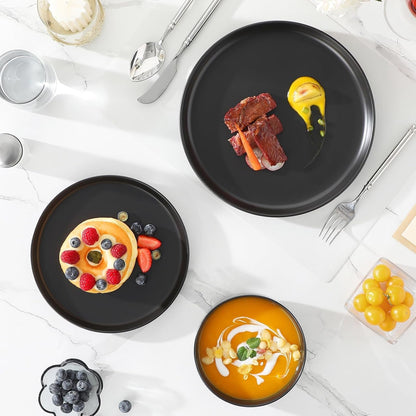 12 Pcs Porcelain Plates and Bowls Sets,Dinnerware Set for 4,Black7