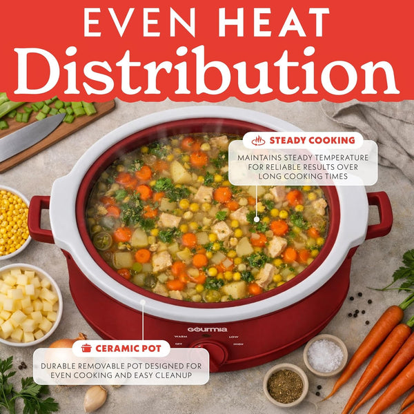 Slow Cooker - 7 Quart Removable Ceramic Pot, Manual Controls with 3 Temperature Settings, Dishwasher Safe Crock and Glass Lid, Red7