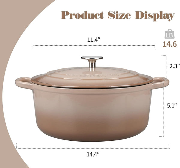 Enameled Dutch Ovens Cast Iron Dutch Oven Pot with Lid for Bread Baking, Cook, Dual Handle, 7 Quart, Mocha2