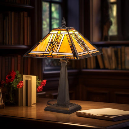 Tiffany Lamp Mission Style Stained Glass Table Lamp 12" Desk Light | Antique Style Mideium Size Nightstand Bedside Reading Lamp for Living Room Bedroom Office W12" X H19"5