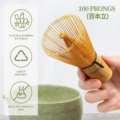 Matcha Whisk Set with Bowl, Ceramic Matcha Making Kit Includes Bamboo Whisk (Chasen), Holder Stand, Powder Starter Sifter, Scoop, Measuring Spoon & Cup Tea Tools for Ceremony (Mottled Green)2