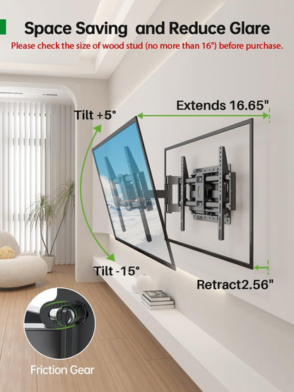 Full Motion TV Wall Mount for Most 42-90 Inch Flat Screen/Led/4K, TV Mount Bracket Dual Swivel Articulating Tilt 6 Arms, Max 16" Wood Studs, VESA 600X400Mm, Holds up to 132Lbs7