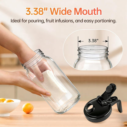 64 Oz Mason Jar Pitcher with Lid, Airtight & Leakproof Glass Pitcher | 2 Quart (1/2 Gallon) Mason Jar with Pour Spout, Easy-Grip Handle, Wide Mouth, Cold Brew and Breastmilk, Iced Tea, Sun Tea3