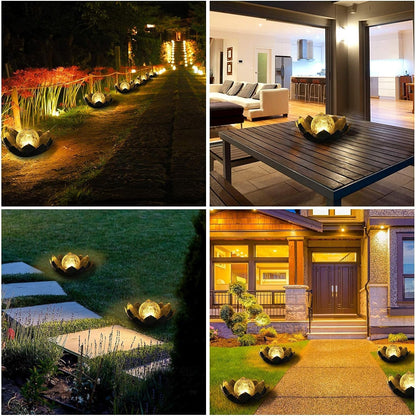 Solar Lights Outdoor Garden, Crackle Globe Glass Lotus Decor, Waterproof LED Metal Flower Decorations for Patio,Lawn,Walkway,Tabletop,Ground5