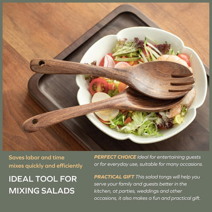 Acacia Salad Servers, 10-Inch, Set of 2 | Wooden Salad Tongs for Serving Salad Mixes4