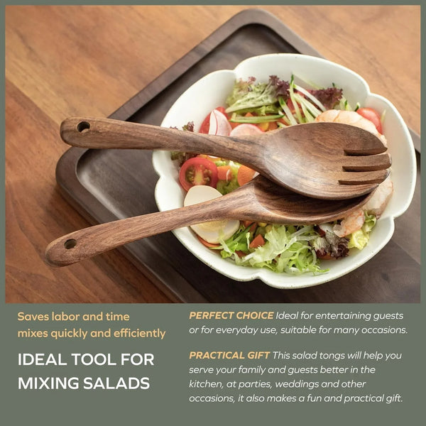 Acacia Salad Servers, 10-Inch, Set of 2 | Wooden Salad Tongs for Serving Salad Mixes4