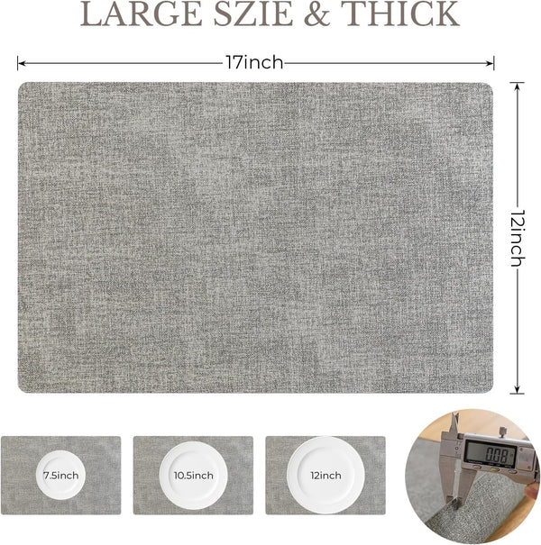 Faux Leather Vinyl Placemats Set of 6, Light Grey6