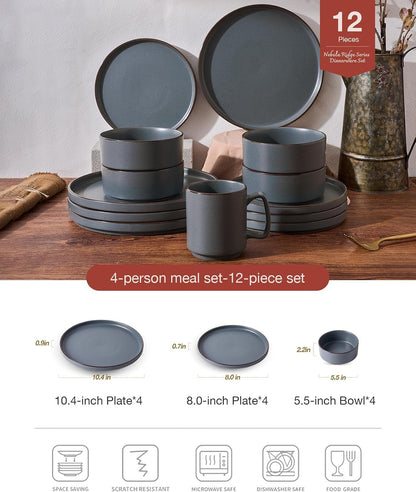 Nebula Ridge 12-Piece Stoneware Dinnerware Set, Charcoal2