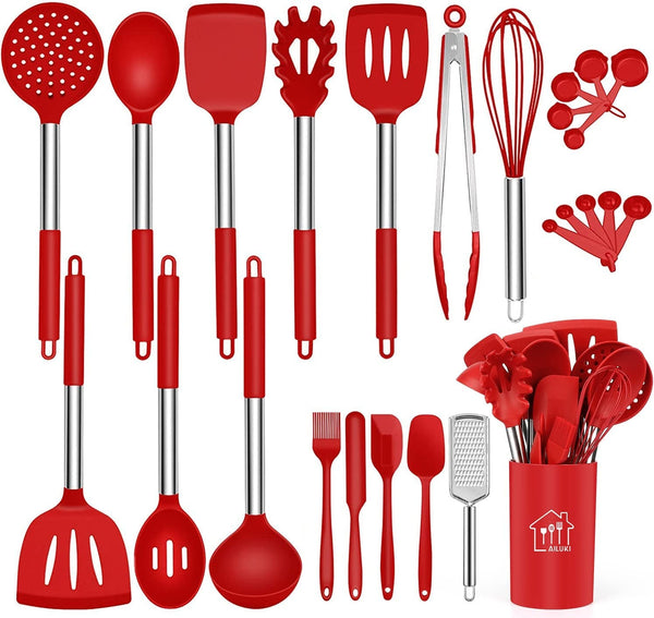 26 Pcs Kitchen Silicone Cooking Utensils Set, Red Kitchen Decor1