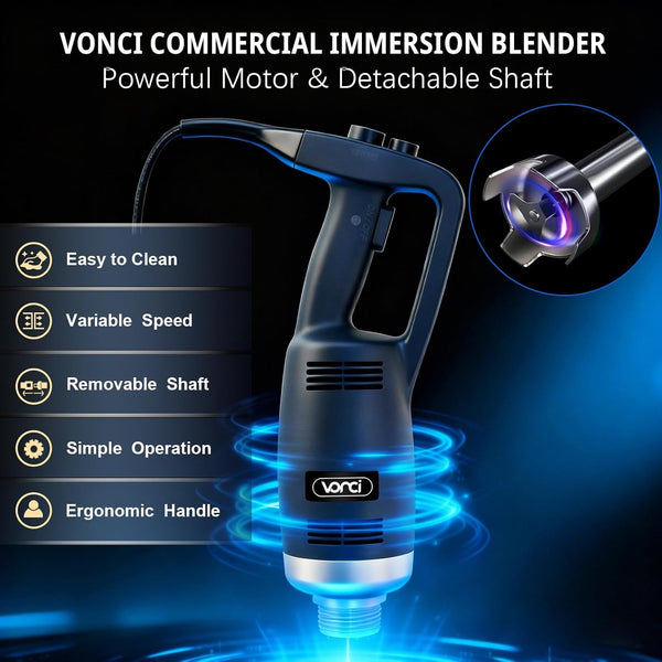 500W Commercial Immersion Blender, 16" SUS 304 Removable Shaft, Heavy Duty Power Hand Mixer with Variable Speed 6000-20000RPM, Professional Electric Stick Blender for Restaurant Kitchen Use.2