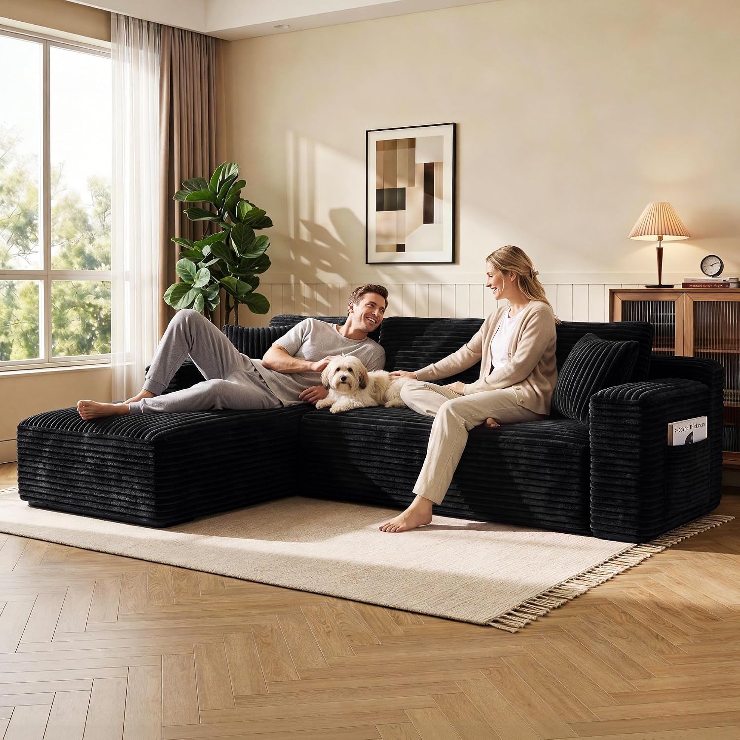 97-l-shape-sectional-couches-3-seater-sectional-sofas-for-living-room-bedroom-plush-corduroy-cloud-boneless-couch-sofa-black-left-facing-chiase-97-inch