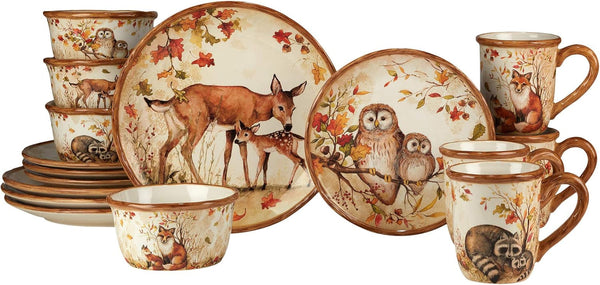 Pine Forest 16 Pc Dinnerware Set, Service for 4, BROWN1