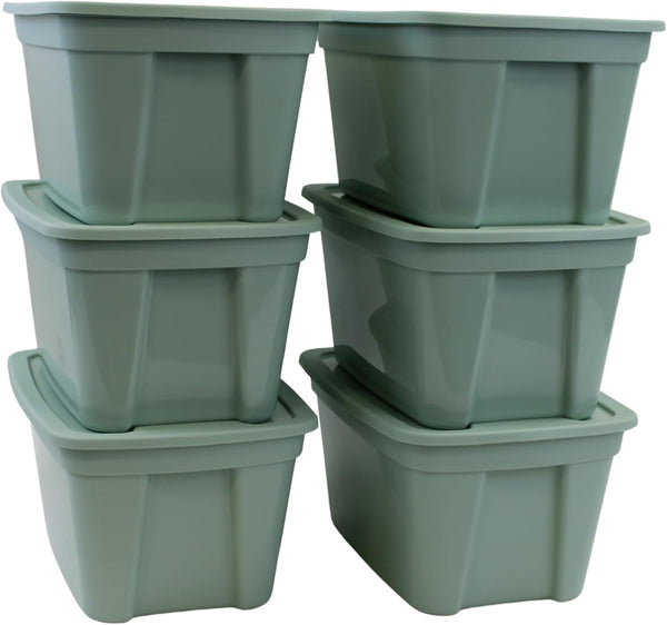 Edge Plastics Classic Storage Tote, Durable Storage in for Home or Garage with Secure Snap Lid Designed for Stacking (6, Light Green, 5 Gallon)1