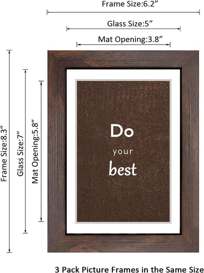 5X7 Walnut Picture Frame Set of 3 with Real Glass for Pictures 4X6 with Mat or 5X7 without Mat, Wall or Tabletop Gallery Photo Frames2