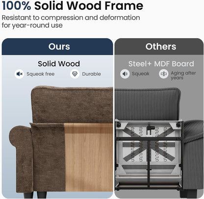Modular Sectional Sofa Set Living Room 3-Piece Extra Deep Seats | Mid-Century Modern 6-Seater Cloud Couch Set, Grayish Brown, Rolled Arms & Nailhead Trim, Wider Seats, Chenille Furniture Set7