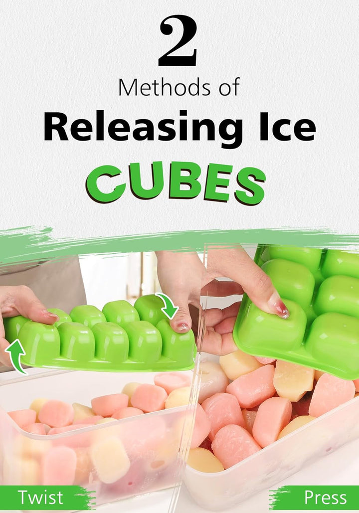 Ice Cube Tray with Lid and Bin, 4 Pack Ice Bucket Kits for RV | Stackable Silicone Ice Trays for Freezer, Easy Pop Out, BPA Free for Cocktail, Coffee, Soup, Food, Kitchen+2