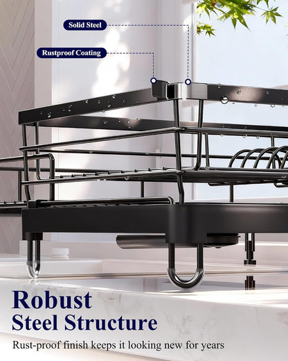 Adjustable Dish Drying Rack, 15.6''-25.2''L × 16.9''W, Black5