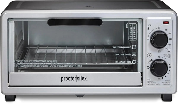 4 Slice Countertop Toaster Oven | Bake, Broil, Toast | 200-450⁰F Adjustable Temp | 30 Minute Timer | Automatic Shutoff | Black and Silver | 31260G1