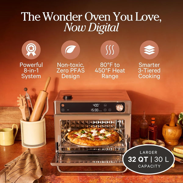 Our Place Wonder Oven Pro, 8-In-1 Digital Air Fryer Oven, 3-Rack, 32 Qt | Non-Toxic Air Fryer Toaster Oven Combo; Basket, Rack, Pan, Tray; Air Fry, Toast, Roast, Bake, Reheat, Broil, Proof, Dehydrate2
