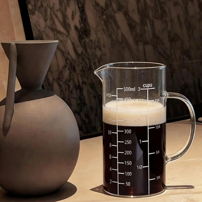 Glass Measuring Cup with Handle, 500 ML High Borosilicate Glass Three Scales (OZ, Cup, ML/CC) Easuring Beaker for Kitchen or Restaurant, V-Shaped Spout Glass Measuring Beaker, Easy to Read4
