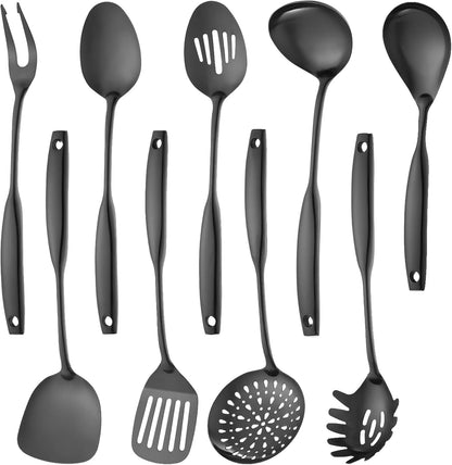 Kitchen Utensil Set 9-Piece Stainless Steel 304 Polished Mirror Finish Cooking Spoons, Slotted Spoon, Turner, Spatula, Pasta Spoon– Dishwasher Safe, Rust-Resistant1