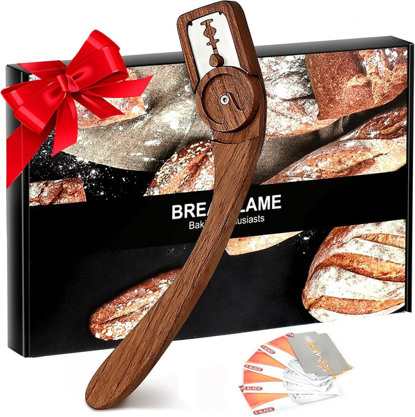 Innovative Magnetic Bread Lame Bread Scoring Tool,Bread Lame Cutter,Bread Scoring Knife for Bread Baking & Sourdough Baking,Bread Razor Tool with 5 Razor Blades-Black Walnut Wood1