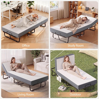 Folding Bed with 5 Adjustable Backrest Rollaway Guest Beds with Wheels 75"X31" Twin Size Space-Saving Cot-Size Bed Easy Assembly6