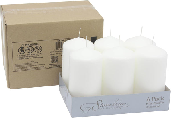 Unscented White Tall Pillar Candles, 65 Hour Burning Candle Pillars, Perfect for Decor, Weddings, Emergencies 3" X 6", 6 Count2