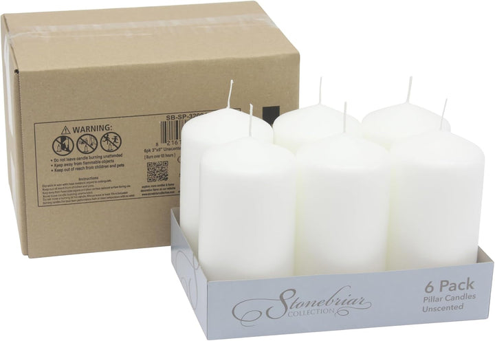Unscented White Tall Pillar Candles, 65 Hour Burning Candle Pillars, Perfect for Decor, Weddings, Emergencies 3" X 6", 6 Count+2