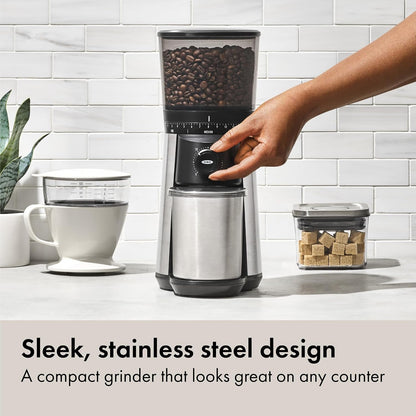 OXO Brew Conical Burr Electric Coffee Bean Grinder - 12 Oz, Silver | Stainless Steel Burrs, One-Touch Automatic, 43 Grind Settings for Drip Coffee, French Press, Cold Brew7